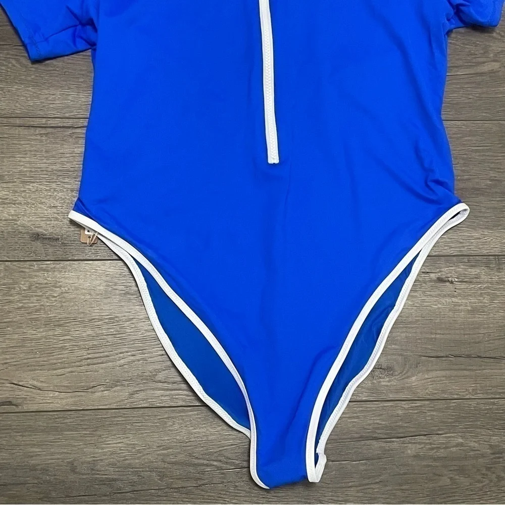 SKIMS Sporty high-neck stretch recycled nylon swimsuit Cobalt Sz 3X NWT